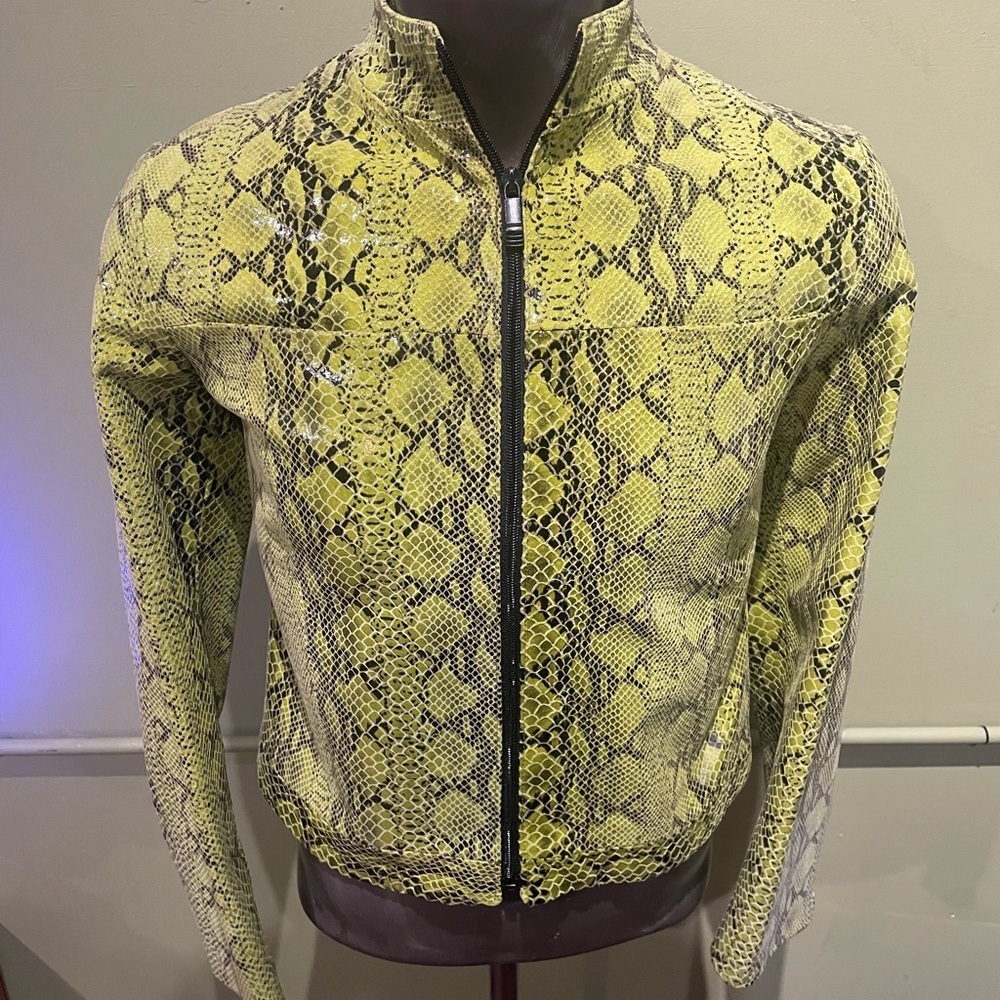 Vera Pelle Women jacket atialan leather green Snake Print Jacket M - Picture 1 of 5